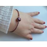 Igazgyöngy és gránát karkötő, kapcsolás nélkül állítható, ezüst