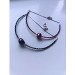 Igazgyöngy és gránát karkötő, kapcsolás nélkül állítható, ezüst