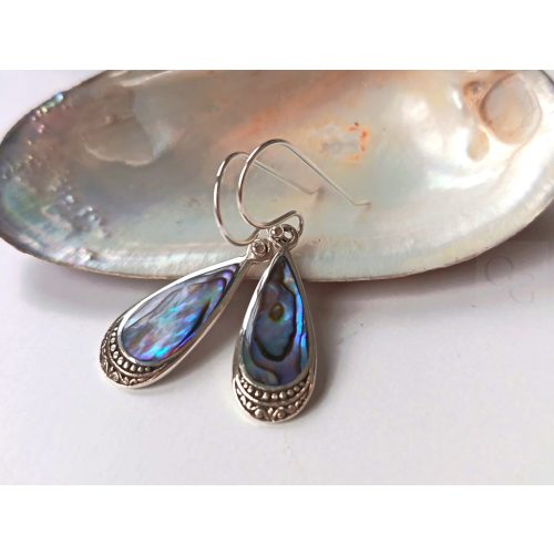 Nacre Paon – pávakagyló csepp alakú ezüst fülbevaló