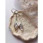 Gyöngyház fülbevaló, ezüst levél forma