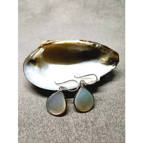 Kétoldalú gyöngyház csepp, ezüst 