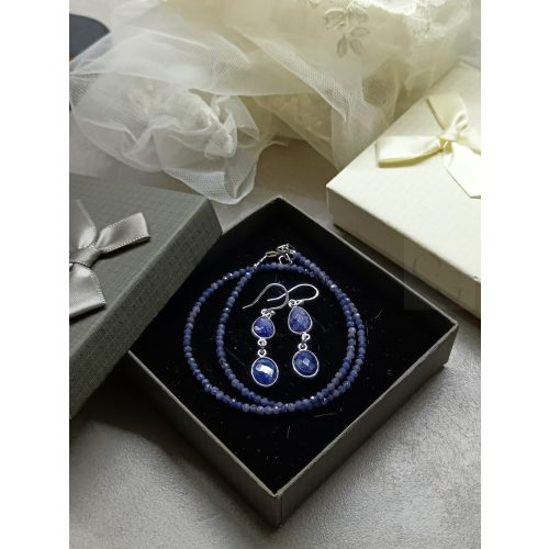 Lápisz lazuli karkötő, dupla, ezüst