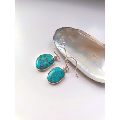 Feuille Azur – amorf türkiz fülbevaló tömör ezüst foglalatban