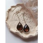 Feuille Sombre – füstkvarc csepp alakú ezüst fülbevaló