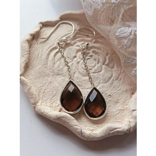   Feuille Sombre – füstkvarc csepp alakú ezüst fülbevaló