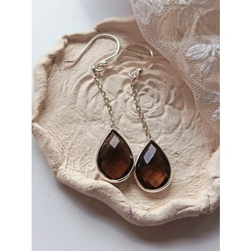 Feuille Sombre – füstkvarc csepp alakú ezüst fülbevaló