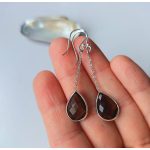 Feuille Sombre – füstkvarc csepp alakú ezüst fülbevaló