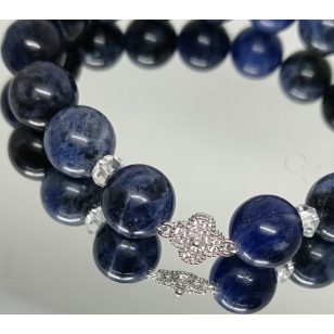   Szodalit, ezüst, négylevelű lóherével díszített karkötő