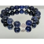 Szodalit, ezüst, négylevelű lóherével díszített karkötő