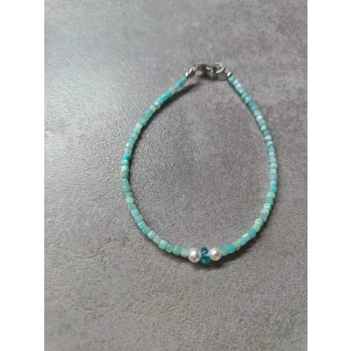 Amazonit tenyésztett gyönggyel, ezüst 