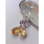 Royale Fusion – ametiszt–citrin két részes luxus ezüst fülbevaló