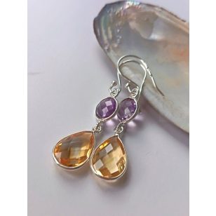   Royale Fusion – ametiszt–citrin két részes luxus ezüst fülbevaló