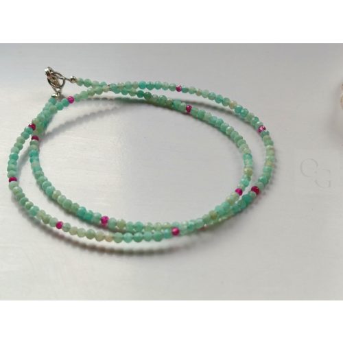 Amazonit rubinnal, duplasoros karkötő, ezüst